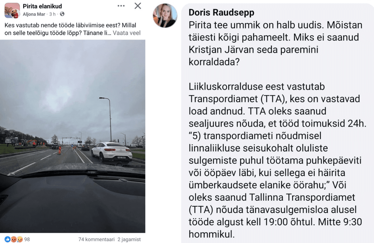 Pirita tee ummikutest: olukorra lahendamise asemel süüdistavad linnavalitsuse liikmed üksteist